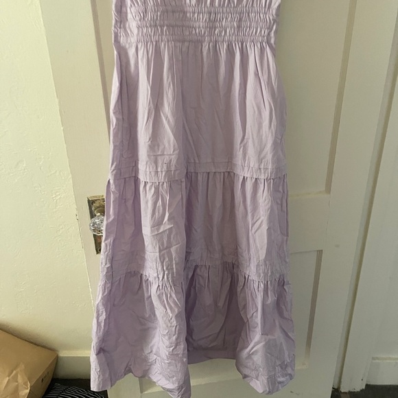 Quince 100% Organic Cotton Poplin Tiered Lilac Dress XS stretch - Picture 13 of 16
